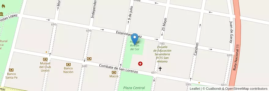 Mapa de ubicacion de Parque Rincón del Sol en الأرجنتين, سانتا في, Departamento San Justo, Municipio De Gobernador Crespo.