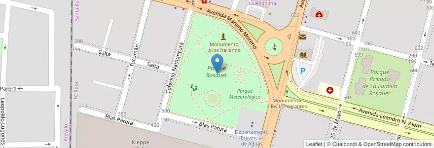 Mapa de ubicacion de Parque Rosauer en Argentina, Cile, Provincia Di Río Negro, Cipolletti, Departamento General Roca.