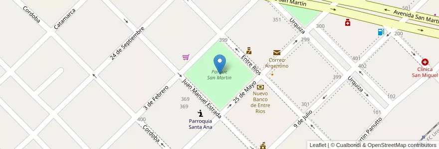 Mapa de ubicacion de Parque San Martin en الأرجنتين, إنتري ريوس, Departamento Paraná, Viale, Distrito Quebracho.