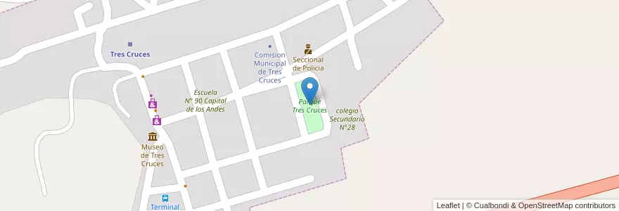 Mapa de ubicacion de Parque Tres Cruces en Аргентина, Жужуй, Departamento Humahuaca, Comisión Municipal De Tres Cruces, Tres Cruces.