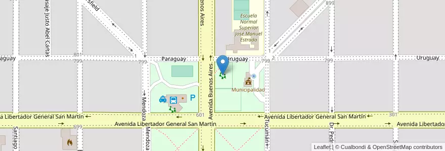 Mapa de ubicacion de Parque y Juegos en الأرجنتين, Córdoba, Departamento Tercero Arriba, Pedanía Salto, Municipio De Almafuerte, Almafuerte.