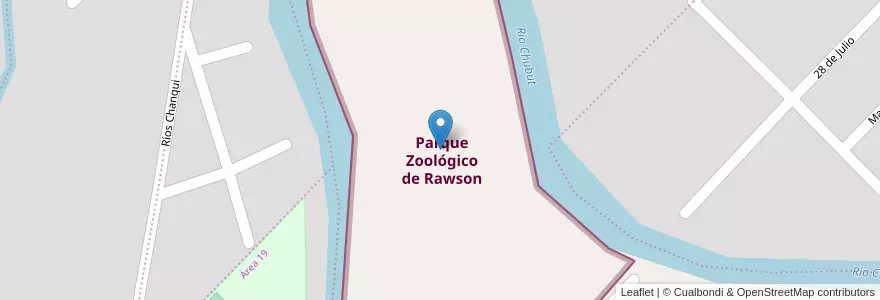 Mapa de ubicacion de Parque Zoológico de Rawson en アルゼンチン, チュブ州, Departamento Rawson, Rawson.