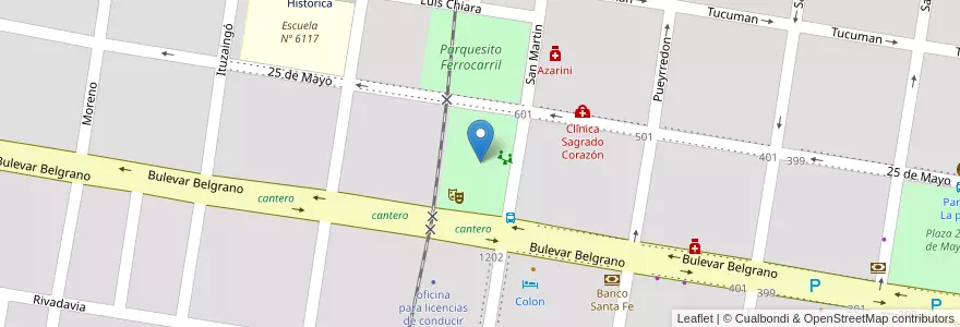 Mapa de ubicacion de Parquesito Ferrocarril en 아르헨티나, Santa Fe, Departamento Vera, Municipio De Calchaquí.
