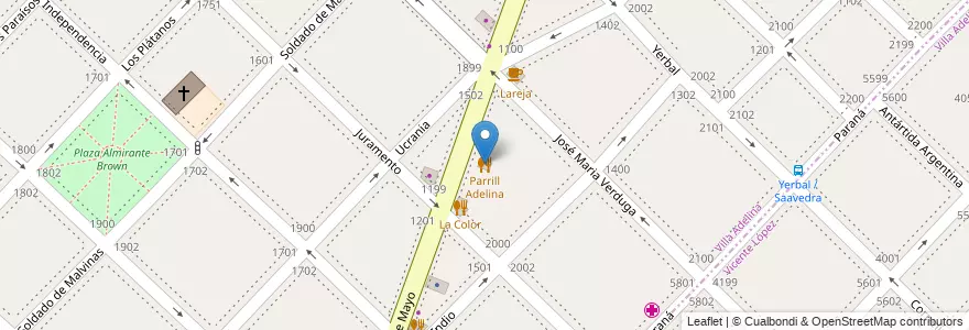 Mapa de ubicacion de Parrill Adelina en Arjantin, Buenos Aires, Partido De San Isidro, Villa Adelina.