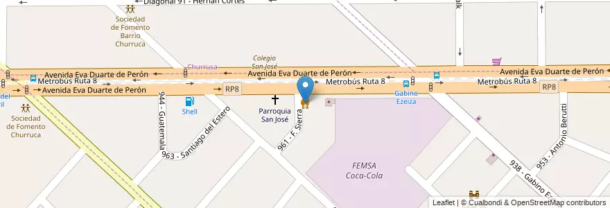 Mapa de ubicacion de Parrilla Dario en アルゼンチン, ブエノスアイレス州, Partido De Tres De Febrero, Loma Hermosa.