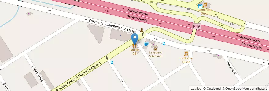 Mapa de ubicacion de Parrilla GB en Arjantin, Buenos Aires, Partido De Tigre, Don Torcuato.