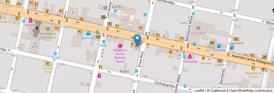 Mapa de ubicacion de Parrilla La Huella en 아르헨티나, Santa Fe, Departamento Rosario, Municipio De Rosario, 로사리오.