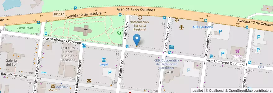 Mapa de ubicacion de Parrilla La Vizcacha en アルゼンチン, チリ, リオネグロ州, Departamento Bariloche, Municipio De San Carlos De Bariloche, San Carlos De Bariloche.