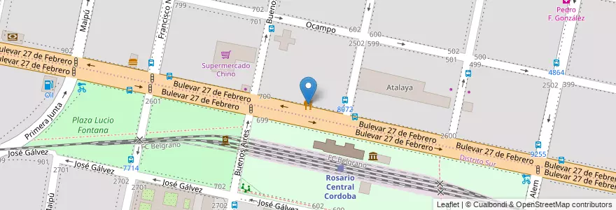 Mapa de ubicacion de Parrilla Restaurant Vieja Rueda en الأرجنتين, سانتا في, Departamento Rosario, Municipio De Rosario, روساريو.