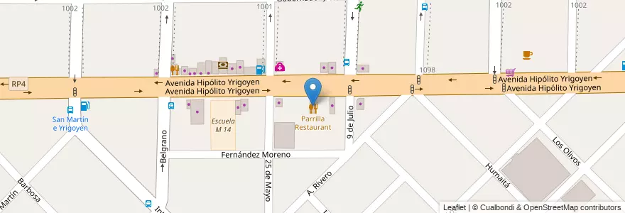 Mapa de ubicacion de Parrilla Restaurant en آرژانتین, استان بوئنوس آیرس, Partido De Morón, Morón.