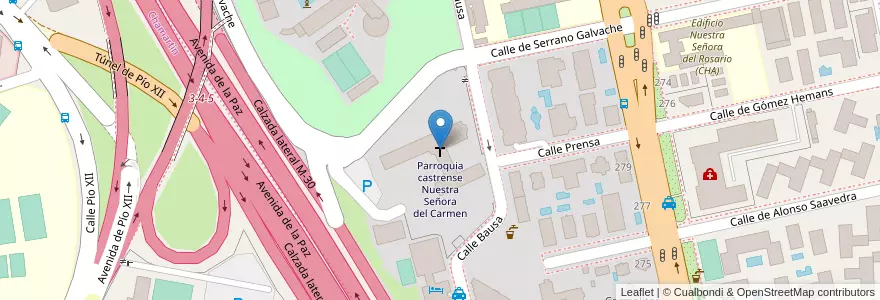 Mapa de ubicacion de Parroquia castrense Nuestra Señora del Carmen en 西班牙, Comunidad De Madrid, Comunidad De Madrid, Área Metropolitana De Madrid Y Corredor Del Henares, Madrid.