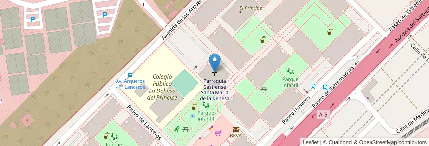 Mapa de ubicacion de Parroquia Castrense Santa María de la Dehesa en Испания, Мадрид, Мадрид, Área Metropolitana De Madrid Y Corredor Del Henares, Мадрид.