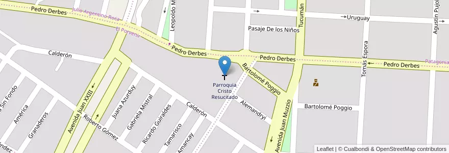 Mapa de ubicacion de Parroquia Cristo Resucitado en 阿根廷, Chubut, Puerto Madryn, Departamento Biedma.