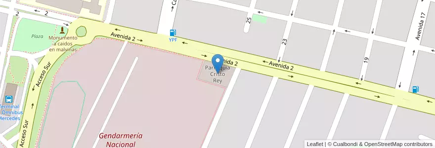 Mapa de ubicacion de Parroquia Cristo Rey en Argentina, Buenos Aires, Partido De Mercedes, Mercedes.