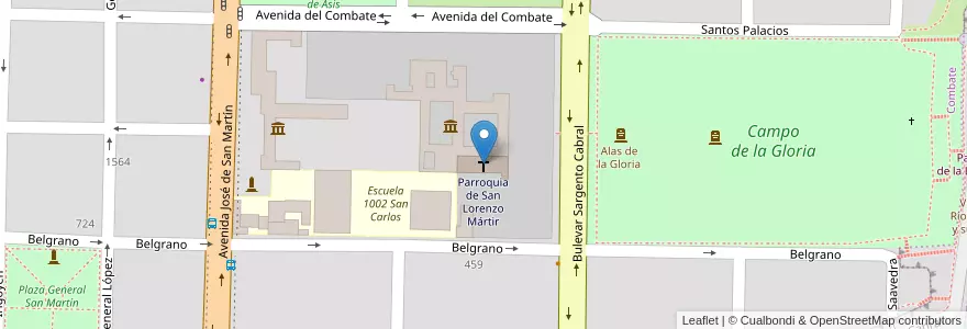 Mapa de ubicacion de Parroquia de San Lorenzo Mártir en Arjantin, Santa Fe, Departamento San Lorenzo, Municipio De San Lorenzo, San Lorenzo.