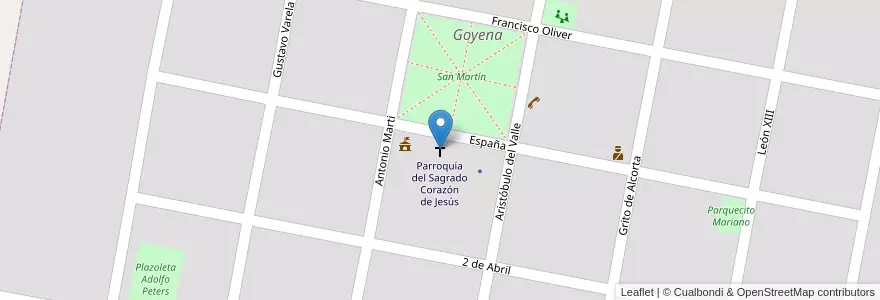 Mapa de ubicacion de Parroquía del Sagrado Corazón de Jesús en 아르헨티나, 부에노스아이레스주, Partido De Saavedra, Goyena.