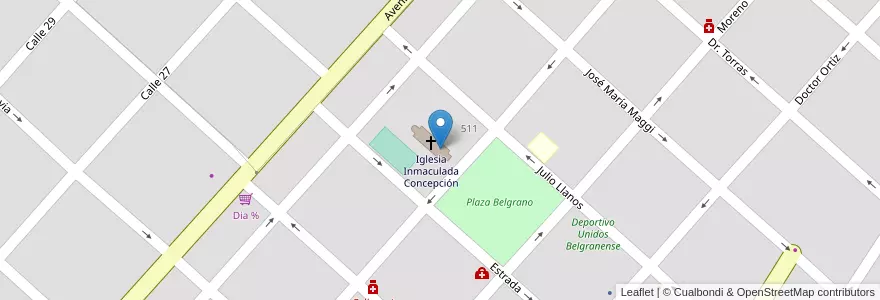 Mapa de ubicacion de Parroquia Inmaculada Concepción en Argentina, Buenos Aires, Partido De General Belgrano, General Belgrano.