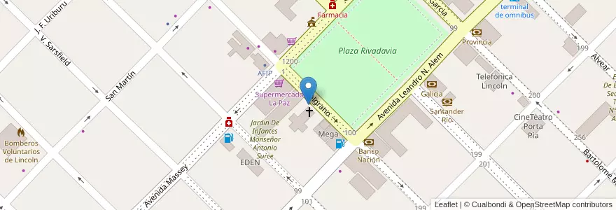 Mapa de ubicacion de Parroquia Inmaculada Concepción en الأرجنتين, بوينس آيرس, Partido De Lincoln.