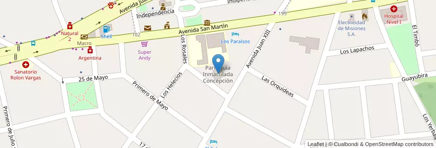 Mapa de ubicacion de Parroquía Inmaculada Concepción en Arjantin, Misiones, Departamento Iguazú, Municipio De Wanda.