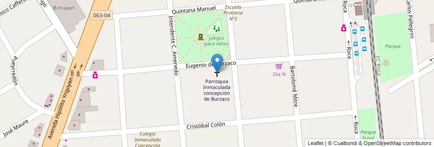 Mapa de ubicacion de Parroquia Inmaculada concepción de Burzaco en آرژانتین, استان بوئنوس آیرس, Partido De Almirante Brown, Burzaco.
