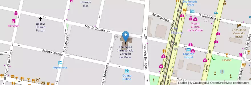 Mapa de ubicacion de Parroquia Inmaculado Corazón de María en Arjantin, Şili, Mendoza, Departamento Capital, Ciudad De Mendoza, Sección 5ª Residencial Sur.