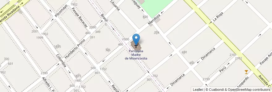 Mapa de ubicacion de Parroquia Madre de Misericordia en アルゼンチン, ブエノスアイレス州, Partido De Lanús.