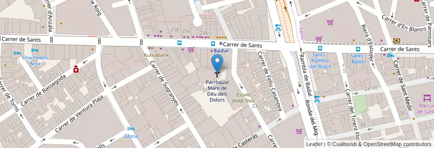 Mapa de ubicacion de Parròquia Mare de Déu dels Dolors en Spain, Catalonia, Barcelona, Barcelonès, Barcelona.
