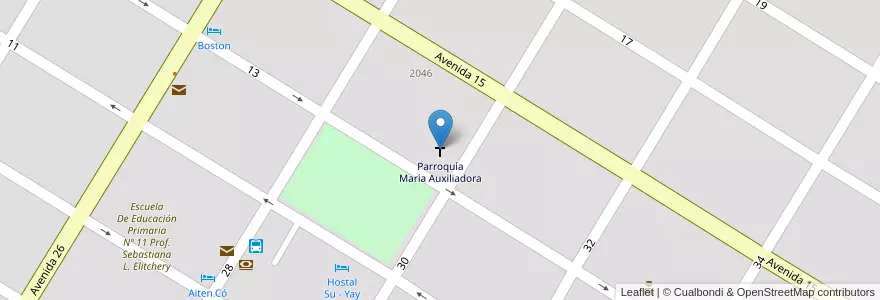 Mapa de ubicacion de Parroquía María Auxiliadora en アルゼンチン, ブエノスアイレス州, Partido De Tres Arroyos, Claromecó.