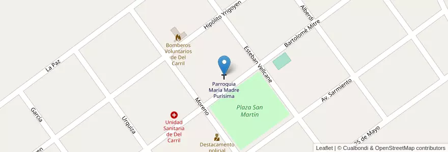 Mapa de ubicacion de Parroquia María Madre Purísima en アルゼンチン, ブエノスアイレス州, Partido De Saladillo.
