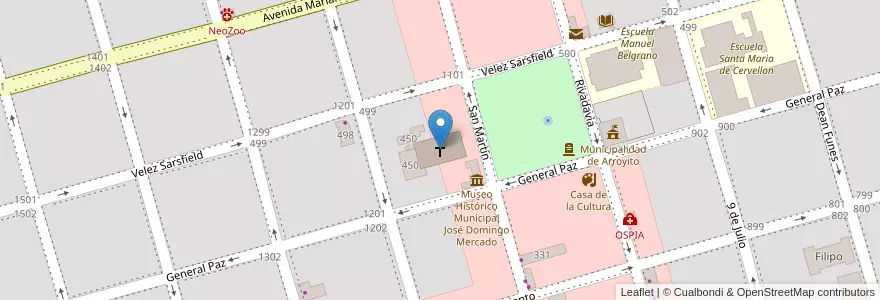 Mapa de ubicacion de Parroquia Nuestra Señora de la Merced en آرژانتین, Córdoba, Departamento San Justo, Municipio Arroyito, Pedanía Arroyito, Arroyito.