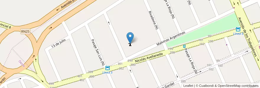 Mapa de ubicacion de Parroquia Nuestra señora de la paz. en الأرجنتين, شوبوت, Trelew, Departamento Rawson.