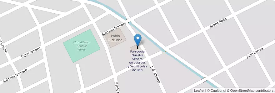 Mapa de ubicacion de Parroquia Nuestra Señora de Lourdes y San Nicolás de Bari en Argentinië, Córdoba, Departamento Cruz Del Eje, Municipio De Cruz Del Eje, Pedanía Cruz Del Eje, Cruz Del Eje.