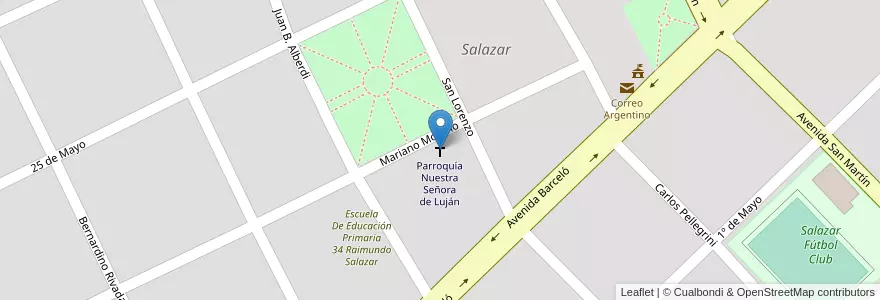 Mapa de ubicacion de Parroquía Nuestra Señora de Luján en アルゼンチン, ブエノスアイレス州, Partido De Daireaux, Salazar.