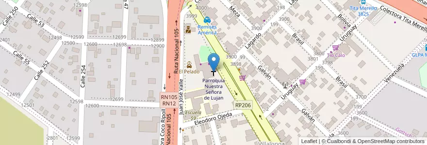 Mapa de ubicacion de Parroquia Nuestra Señora de Lujan en アルゼンチン, ミシオネス州, Departamento Capital, Municipio De Garupá.