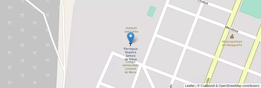 Mapa de ubicacion de Parroquia Nuestra Señora de Nieva en Аргентина, Кордова, Departamento Santa María, Pedanía Calera, Municipio De Malagueño.