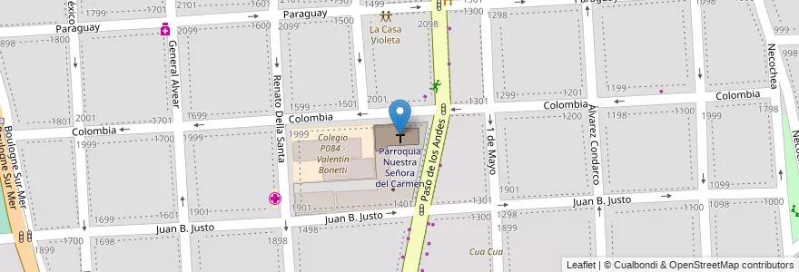 Mapa de ubicacion de Parroquia Nuestra Señora del Carmen en الأرجنتين, تشيلي, Mendoza, Godoy Cruz, Departamento Godoy Cruz, Distrito Ciudad De Godoy Cruz.