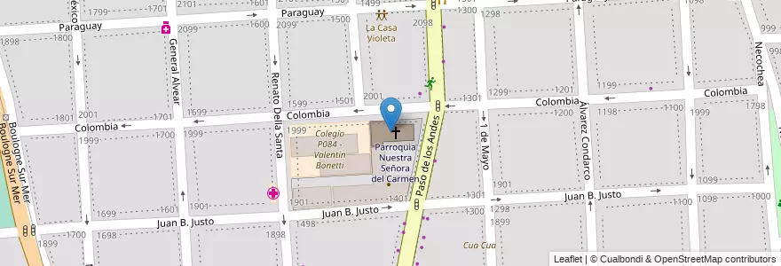 Mapa de ubicacion de Parroquia Nuestra Señora del Carmen en 阿根廷, 智利, Mendoza, Godoy Cruz, Departamento Godoy Cruz, Distrito Ciudad De Godoy Cruz.