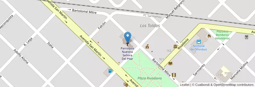 Mapa de ubicacion de Parroquia Nuestra Señora Del Pilar en Argentina, Buenos Aires, Partido De General Viamonte, Los Toldos.