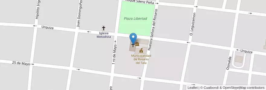 Mapa de ubicacion de Parroquia Nuestra Señora del Rosario en Argentina, Entre Ríos Province, Departamento Tala, Distrito Pueblo Segundo, Rosario Del Tala.
