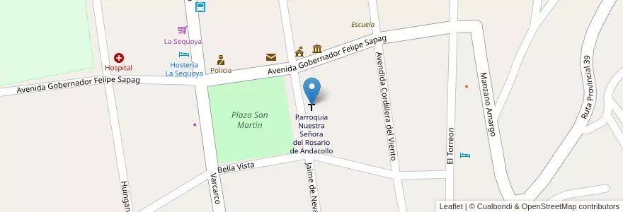 Mapa de ubicacion de Parroquia Nuestra Señora del Rosario de Andacollo en アルゼンチン, チリ, ネウケン州, Departamento Minas, Andacollo.
