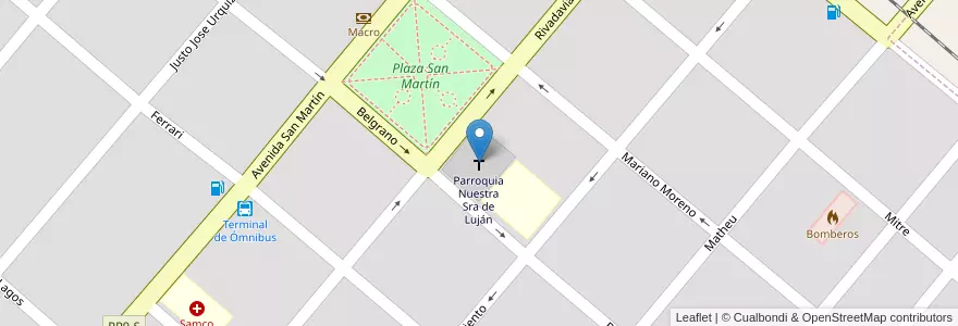 Mapa de ubicacion de Parroquia Nuestra Sra de Luján en الأرجنتين, سانتا في, Departamento General López, Municipio De Wheelwright, Wheelwright.