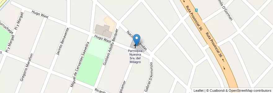 Mapa de ubicacion de Parroquia Nuestra Sra. del Milagro en Arjantin, Buenos Aires, Partido De Florencio Varela, Bosques.