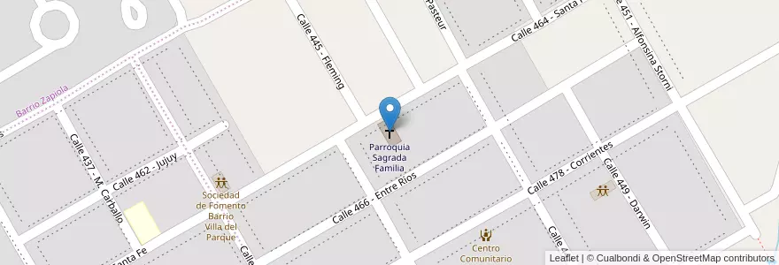 Mapa de ubicacion de Parroquia Sagrada Familia en Arjantin, Buenos Aires, Partido De Luján.