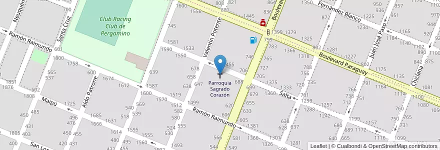 Mapa de ubicacion de Parroquia Sagrado Corazón en Arjantin, Buenos Aires, Partido De Pergamino.