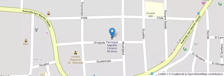 Mapa de ubicacion de Parroquia Sagrado Corazon De Jesus en アルゼンチン, ミシオネス州, Departamento Eldorado, Municipio De Eldorado, Eldorado.