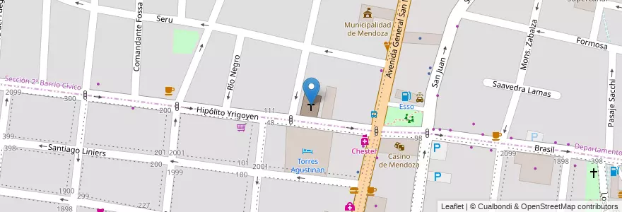 Mapa de ubicacion de Parroquia San Agustín en Argentinië, Chili, Mendoza, Departamento Capital, Sección 2ª Barrio Cívico, Ciudad De Mendoza.