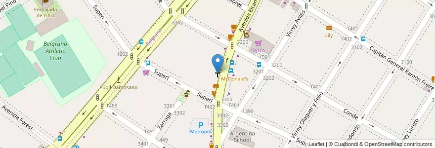 Mapa de ubicacion de Parroquia San Ambrosio, Colegiales en 아르헨티나, Ciudad Autónoma De Buenos Aires, 부에노스아이레스.