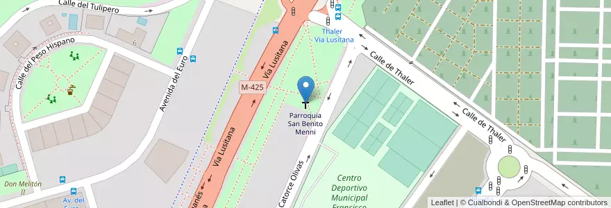 Mapa de ubicacion de Parroquia San Benito Menni en إسبانيا, منطقة مدريد, منطقة مدريد, Área Metropolitana De Madrid Y Corredor Del Henares, مدريد.