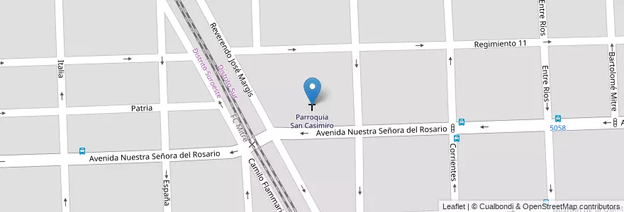 Mapa de ubicacion de Parroquia San Casimiro en 아르헨티나, Santa Fe, Departamento Rosario, Municipio De Rosario, 로사리오.