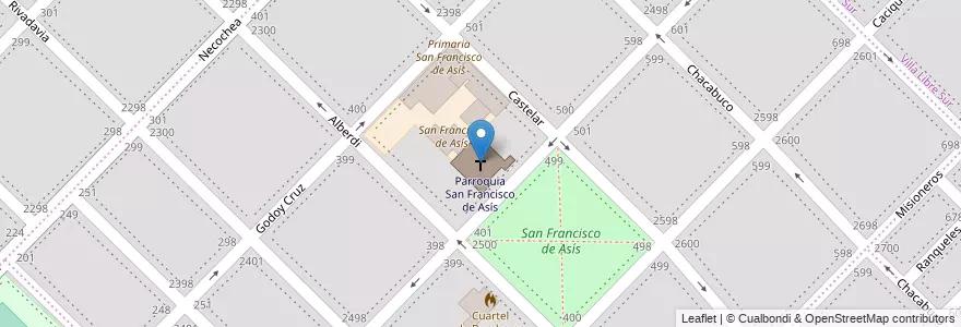 Mapa de ubicacion de Parroquia San Francisco de Asís en アルゼンチン, ブエノスアイレス州, Partido De Bahía Blanca, Bahía Blanca.